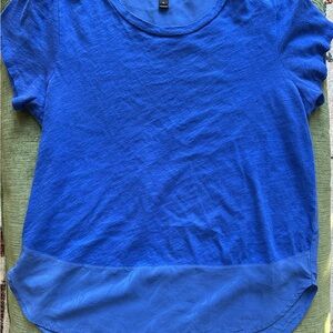 J.Crew Short Sleeve Mixed-Fabric Top, Blue, Medium